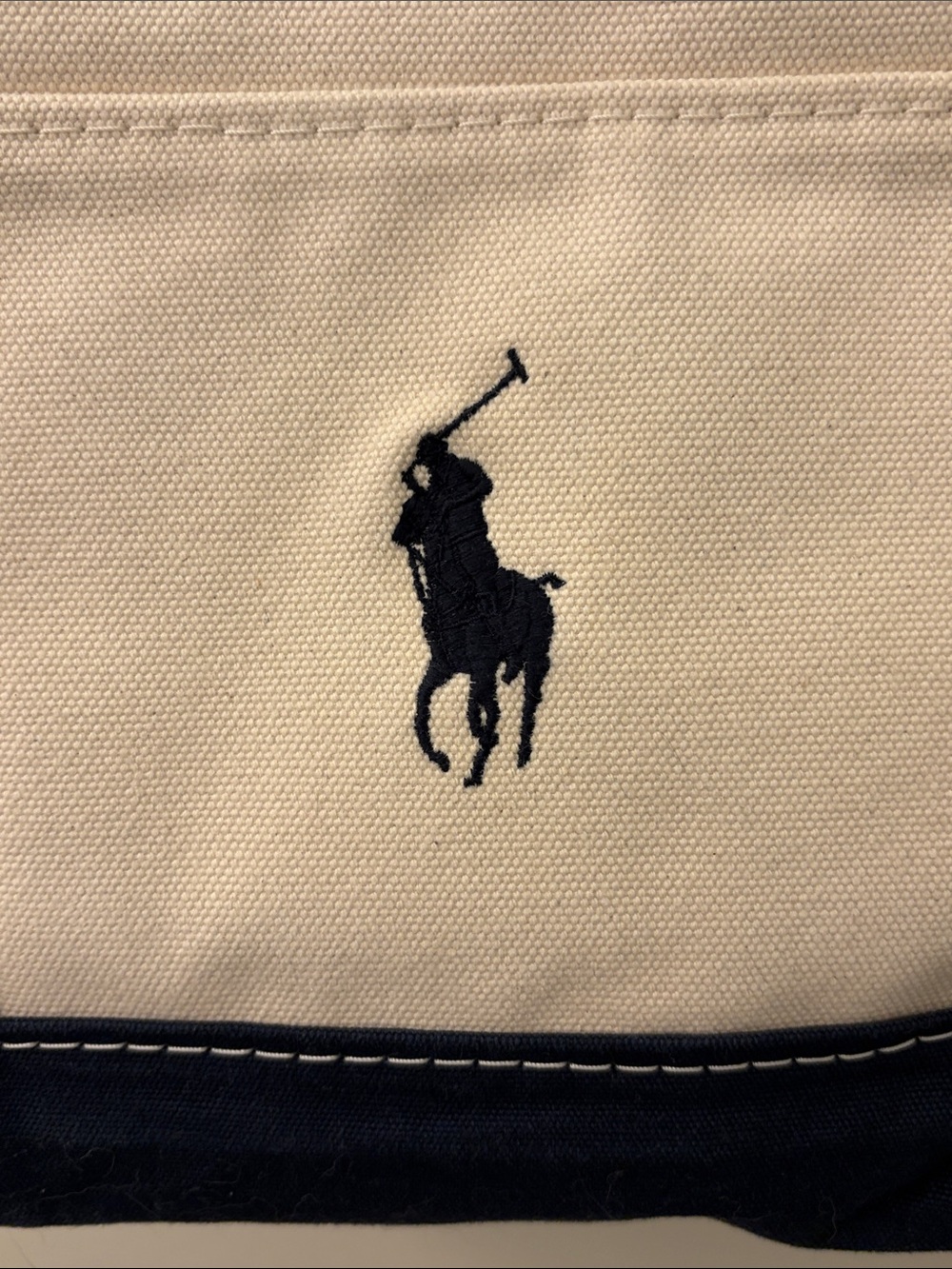 Polo by Ralph Lauren Navy and Cream Canvas Messenger Tote - Picture 2 of 8